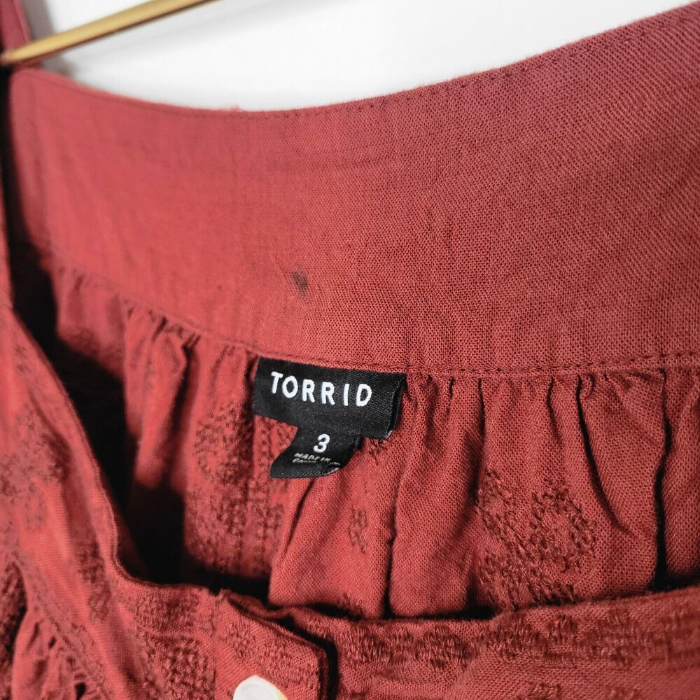 TORRID Red Brown Square Neck Top Size 3X Embroidered Boho Flutter Sleeve Peasant - Picture 8 of 11